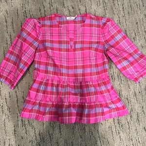 like new! vineyard vines pink plaid peplum, size M, 100% polyester